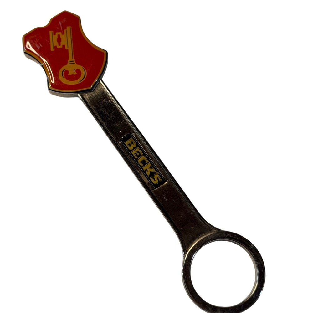 VTG Beck's Beer Bottle Opener Silver Red Key Logo Life Beckon Barware Breweriana